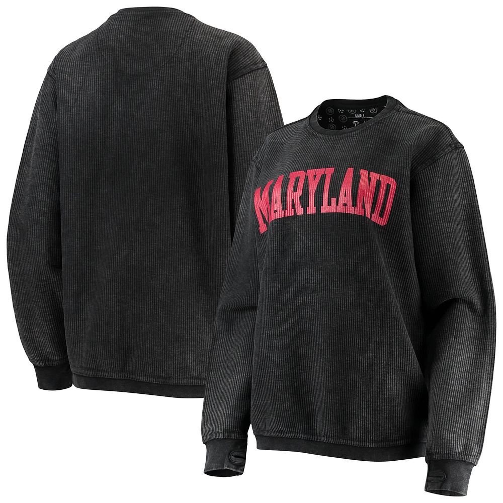 Women's Pressbox Maryland Terrapins Comfy Cord Vintage Wash Basic Arch Pullover Sweatshirt