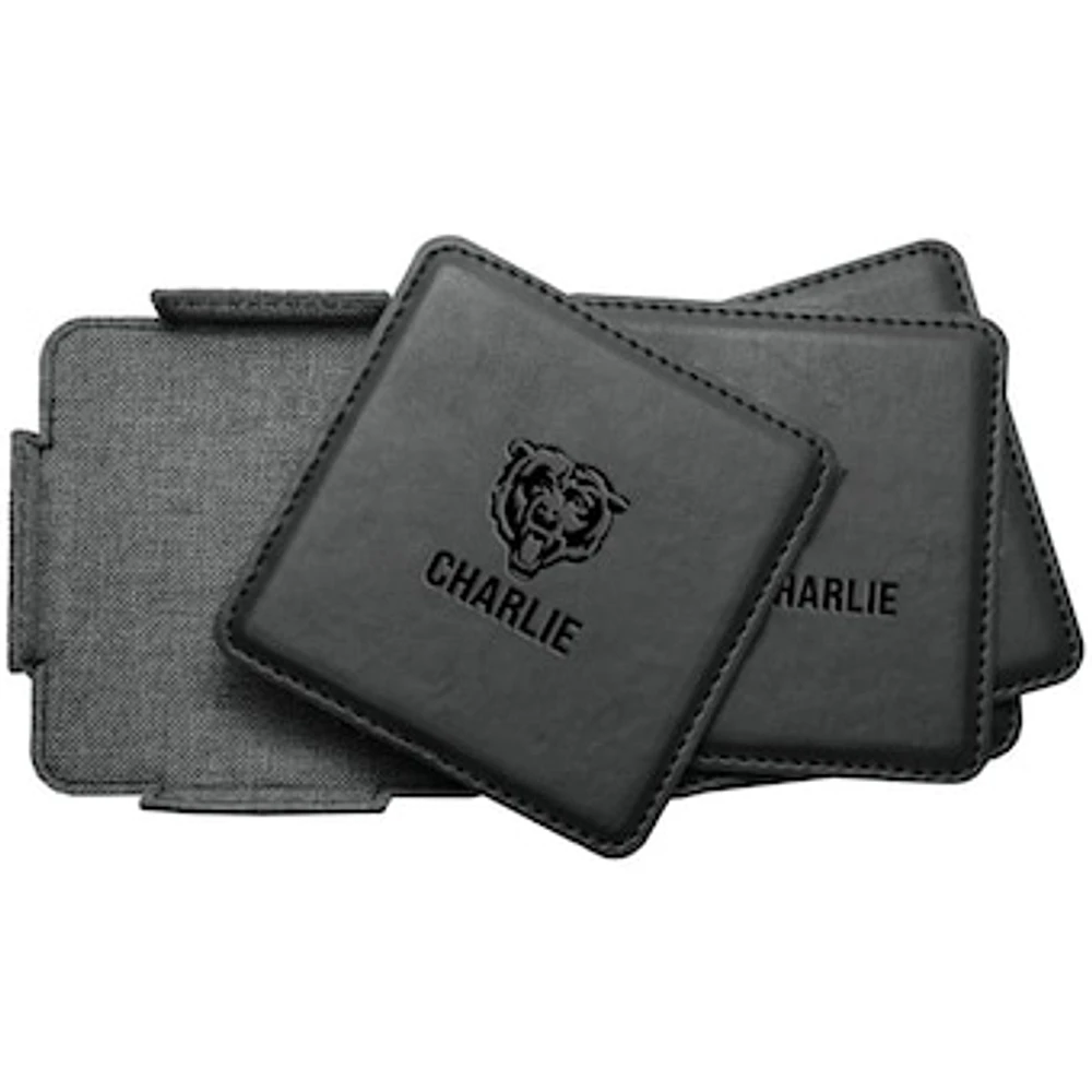 Chicago Bears 4-Pack Personalized Leather Coaster Set