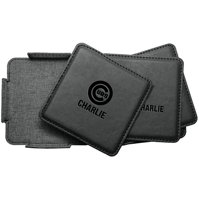 Chicago Cubs 4-Pack Personalized Leather Coaster Set