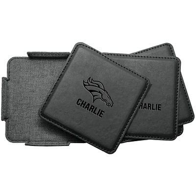 Denver Broncos 4-Pack Personalized Leather Coaster Set