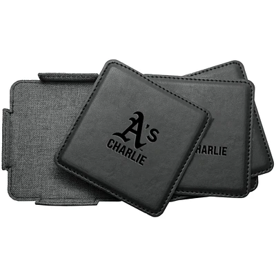 Athletics 4-Pack Personalized Leather Coaster Set