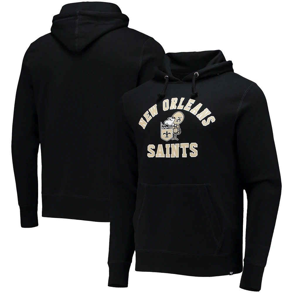 Men's '47 Black New Orleans Saints Varsity Arch Throwback Pullover Hoodie