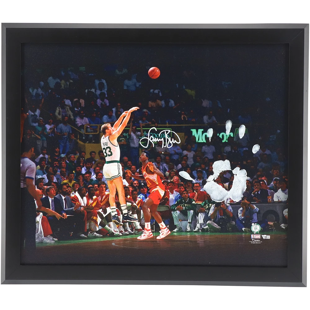 Larry Bird Boston Celtics Autographed 20" x 24" Shot vs. Dominique Wilkins Gallery Wrapped Canvas with White Acrylic Paint Hand Print