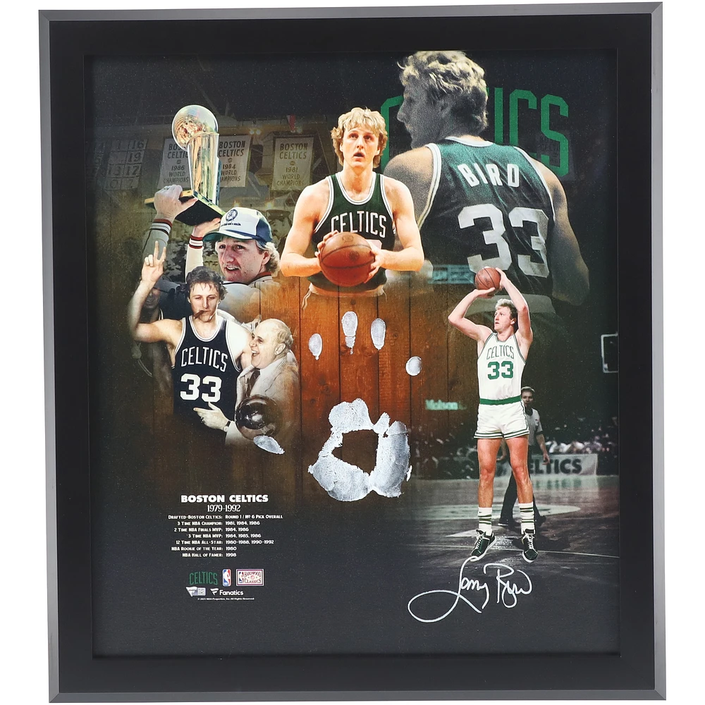 Larry Bird Boston Celtics Autographed Framed 20" x 24" Career Gallery Wrapped Canvas with White Acrylic Paint Hand Print