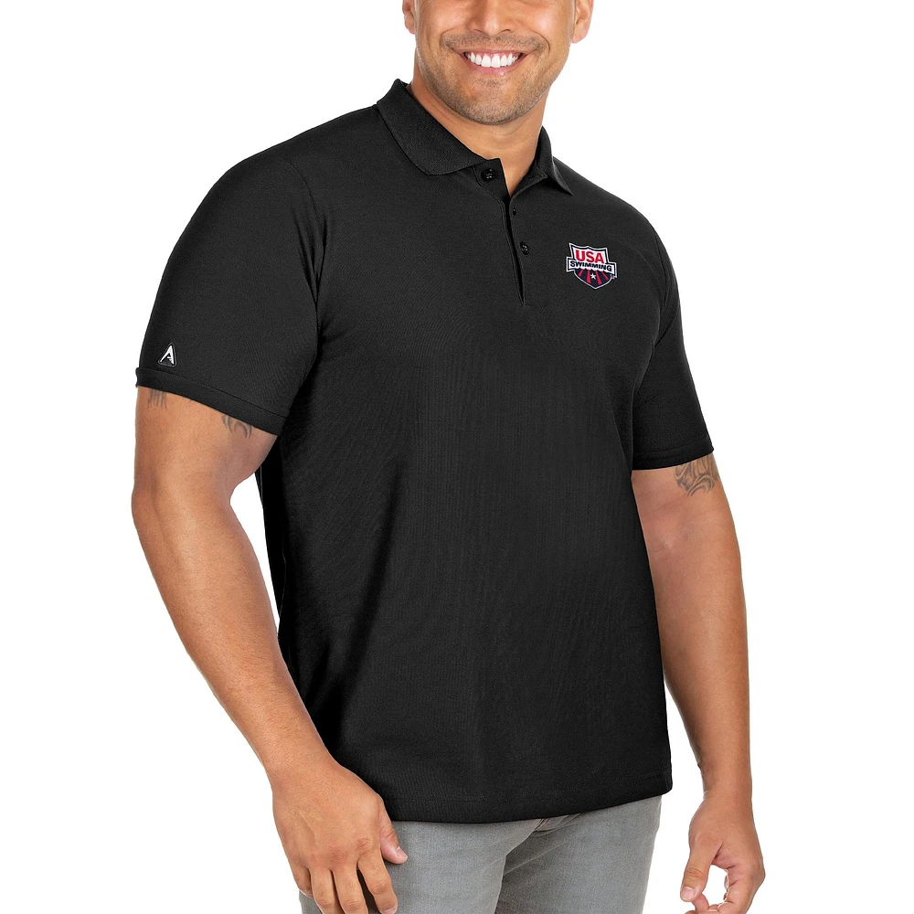 Men's Antigua Black USA Swimming Big & Tall Legacy Pique Polo