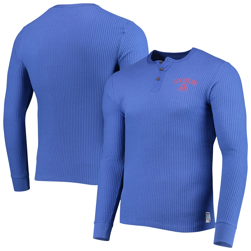 Men's Junk Food Royal New England Patriots Thermal Henley Long Sleeve T-Shirt