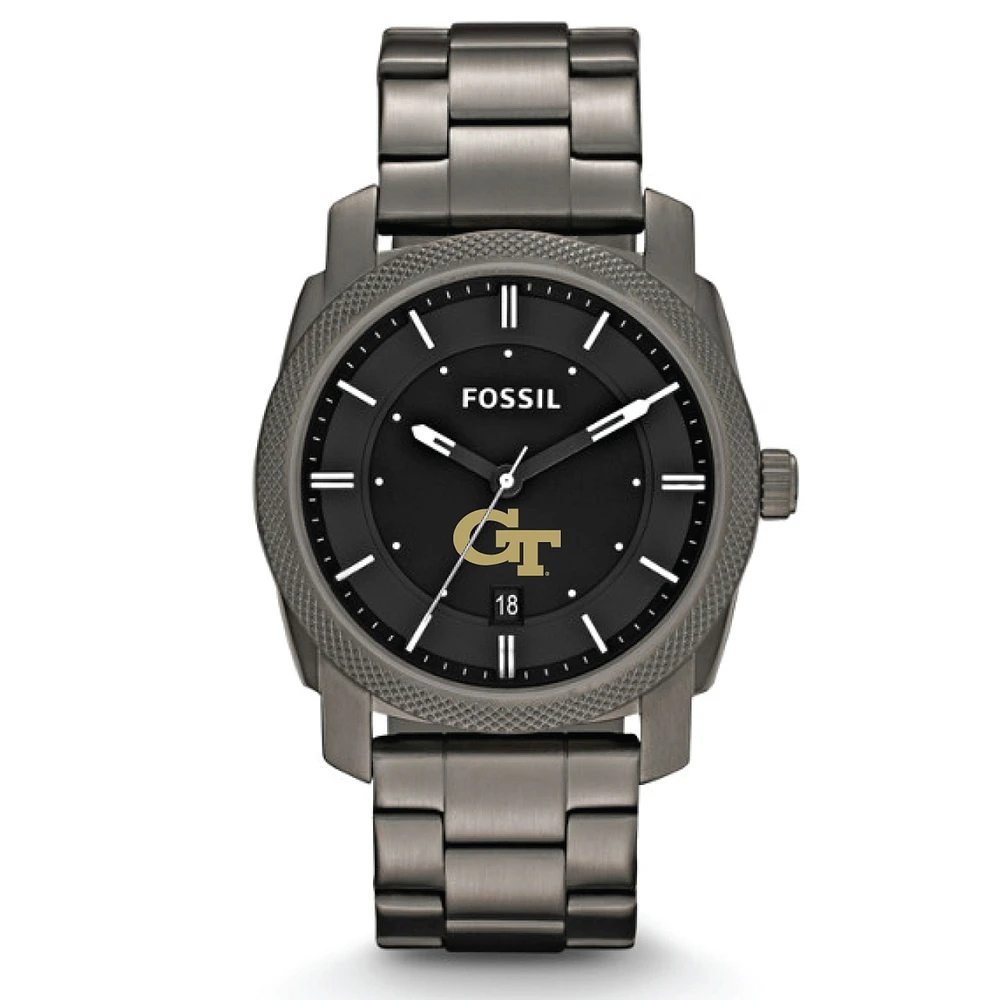Fossil GA Tech Yellow Jackets Machine Smoke Stainless Steel Watch