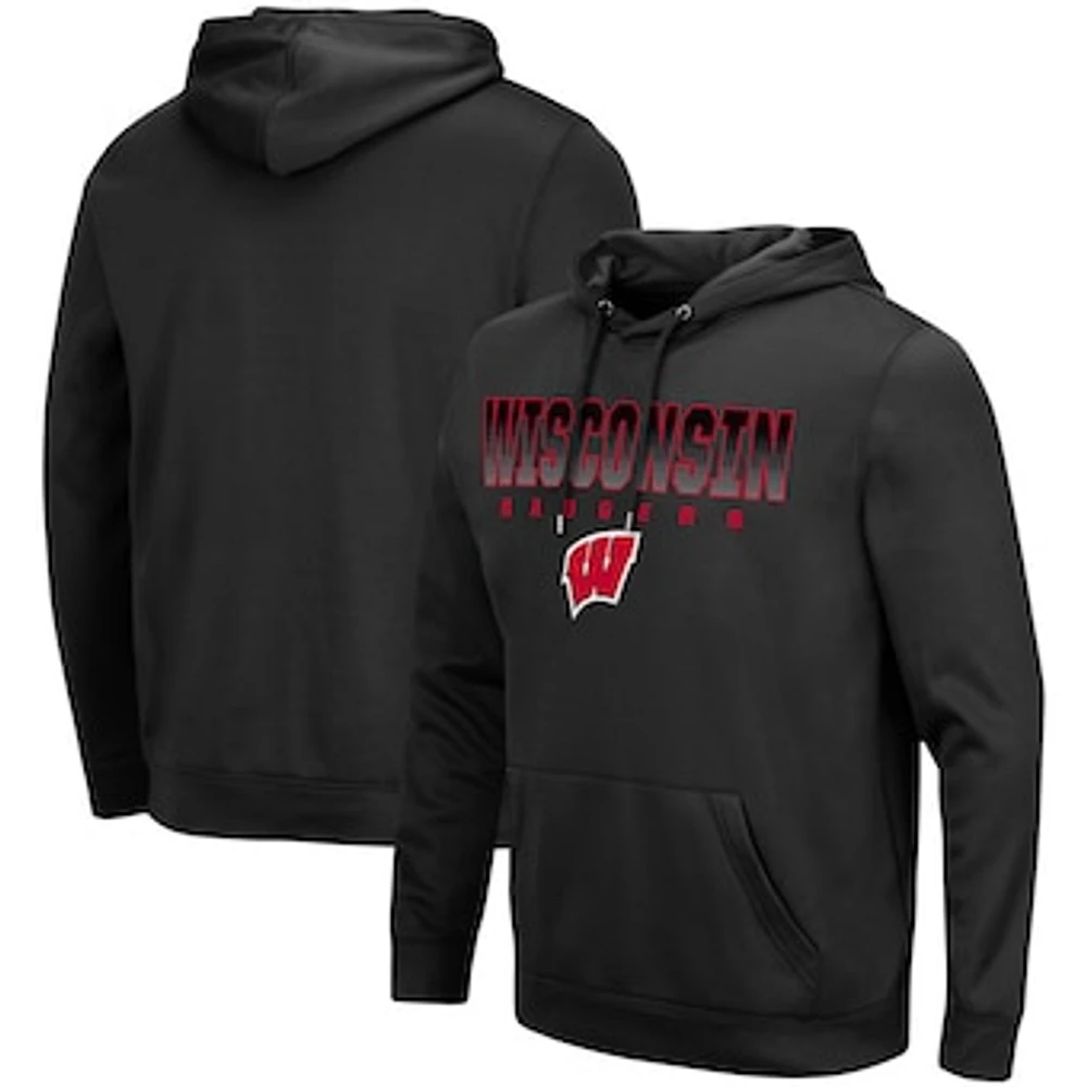 Men's Colosseum Black Wisconsin Badgers Blackout 3.0 Pullover Hoodie