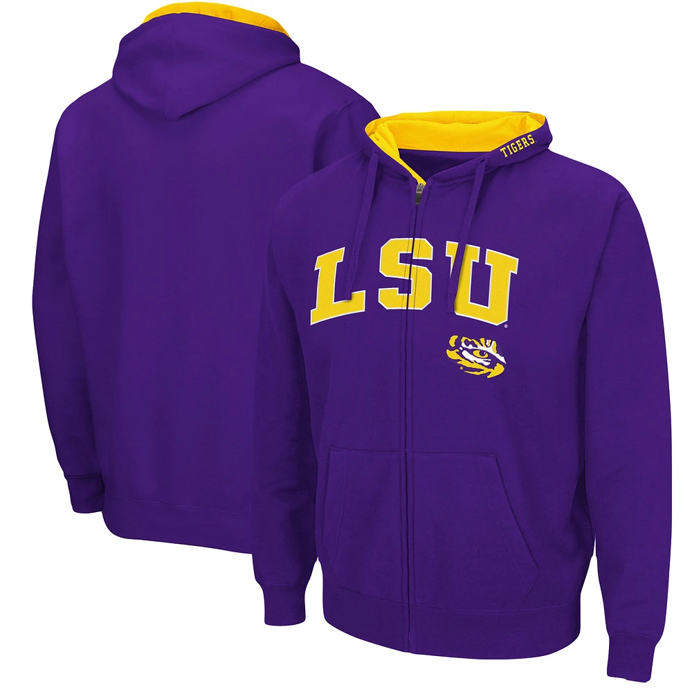 Men's Colosseum Purple LSU Tigers Arch & Logo 3.0 Full-Zip Hoodie