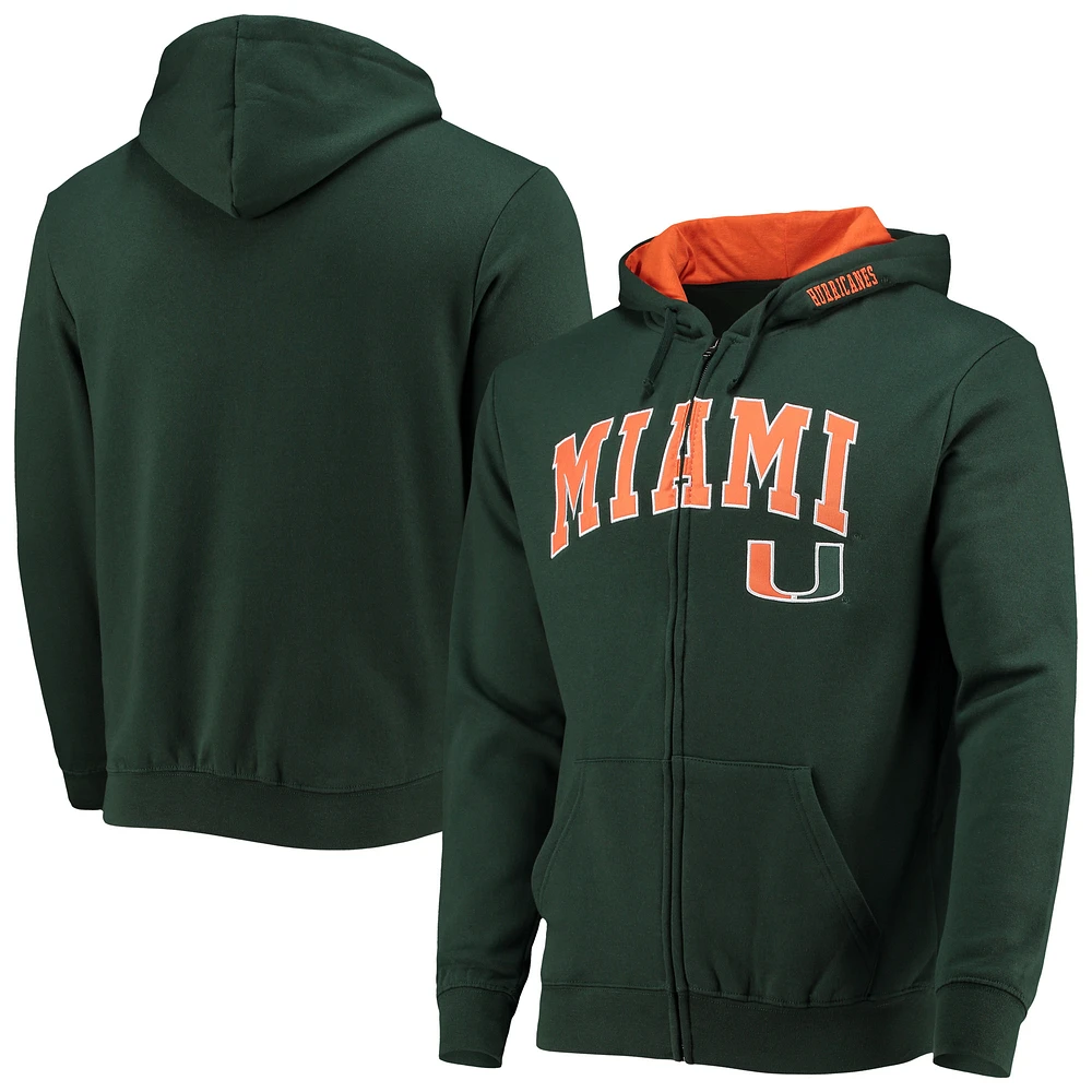 Men's Colosseum Green Miami Hurricanes Arch & Logo 3.0 Full-Zip Hoodie