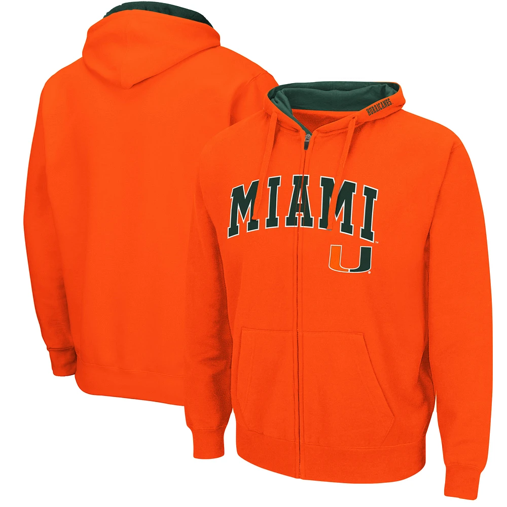 Men's Colosseum Miami Hurricanes Arch & Logo 3.0 Full-Zip Hoodie