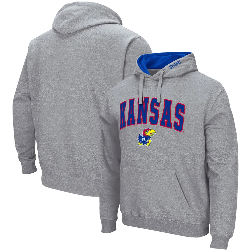 Men's Colosseum Heather Gray Kansas Jayhawks Arch & Logo 3.0 Pullover Hoodie