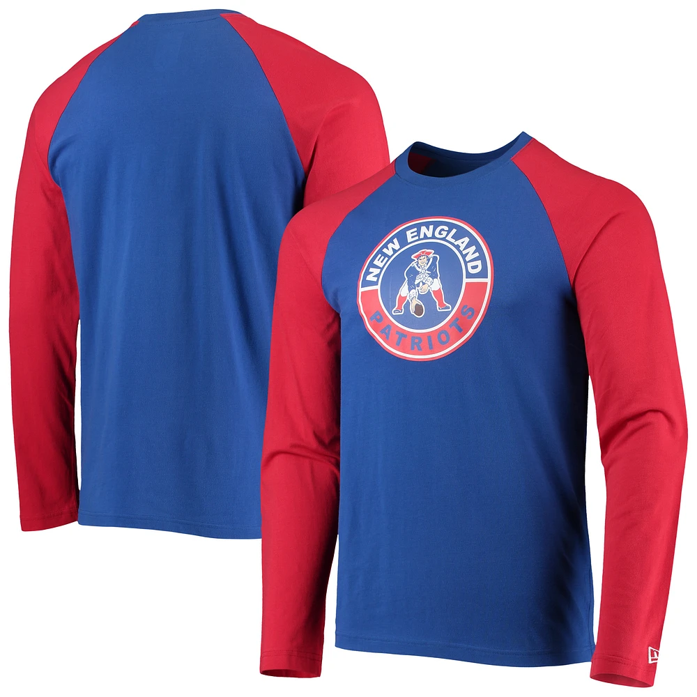 Men's New Era Royal/Red New England Patriots League Raglan Throwback Long Sleeve T-Shirt