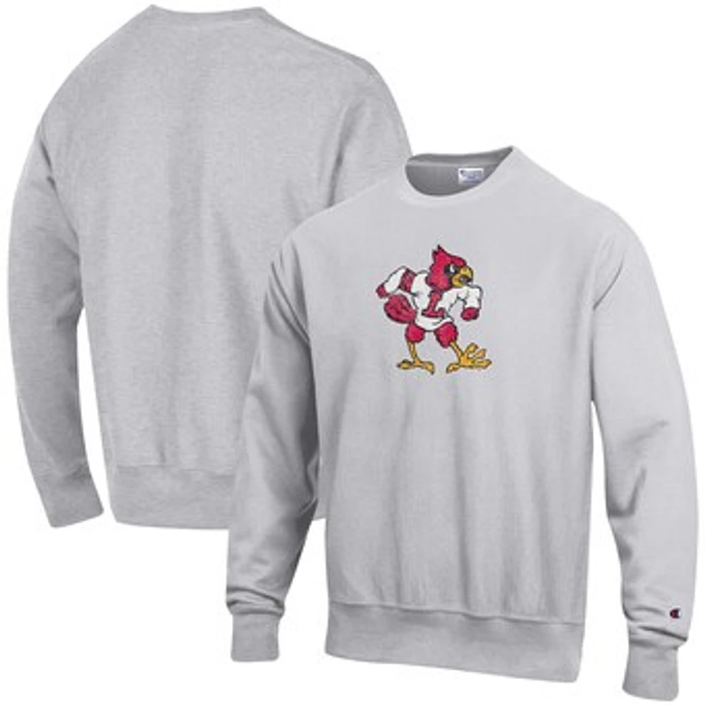 Men's Champion Heathered Gray Louisville Cardinals Vault Logo Reverse Weave Pullover Sweatshirt