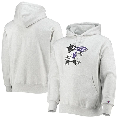 Men's Champion Heathered Gray Kansas State Wildcats Team Vault Logo Reverse Weave Pullover Hoodie