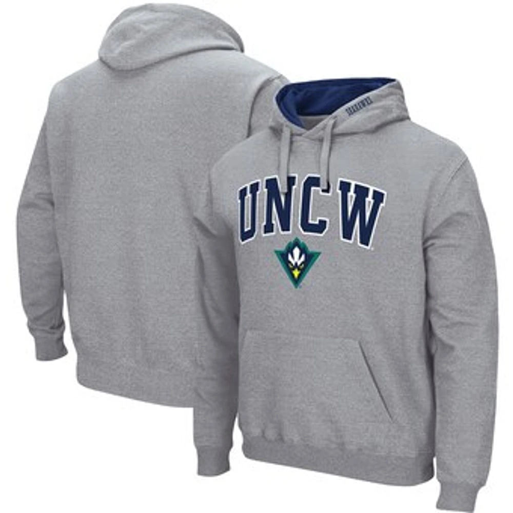 Men's Colosseum Heathered Gray UNC Wilmington Seahawks Arch and Logo Pullover Hoodie
