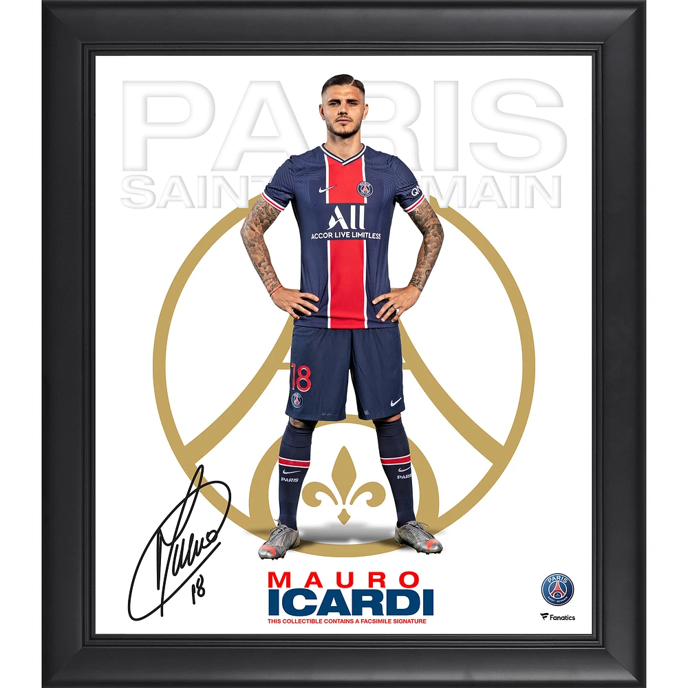 Mauro Icardi Paris Saint-Germain Facsimile Signature Framed 15" x 17" Collage