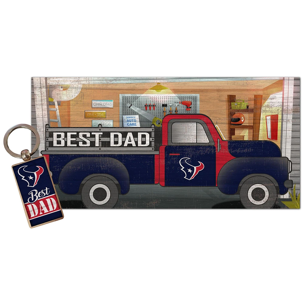 Houston Texans 6'' x 12'' Best Dad Truck Sign & Key Chain Bundle