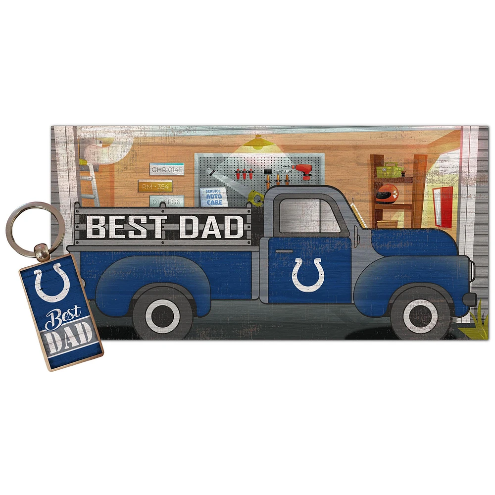 Indianapolis Colts 6'' x 12'' Best Dad Truck Sign & Key Chain Bundle