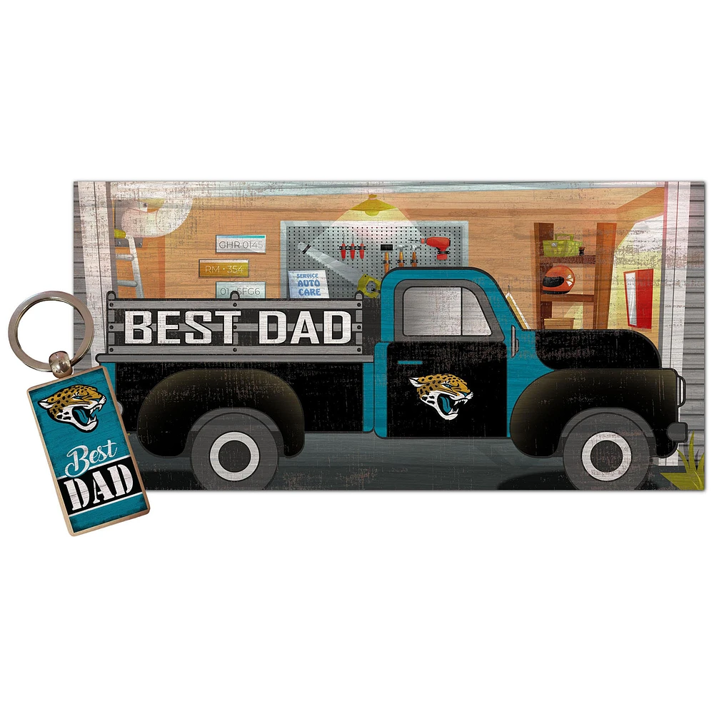 Jacksonville Jaguars 6'' x 12'' Best Dad Truck Sign & Key Chain Bundle