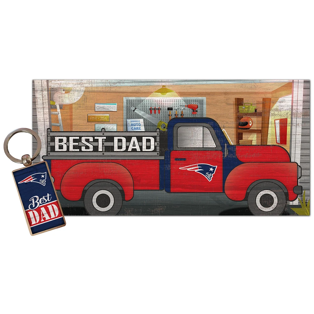 New England Patriots 6'' x 12'' Best Dad Truck Sign & Key Chain Bundle