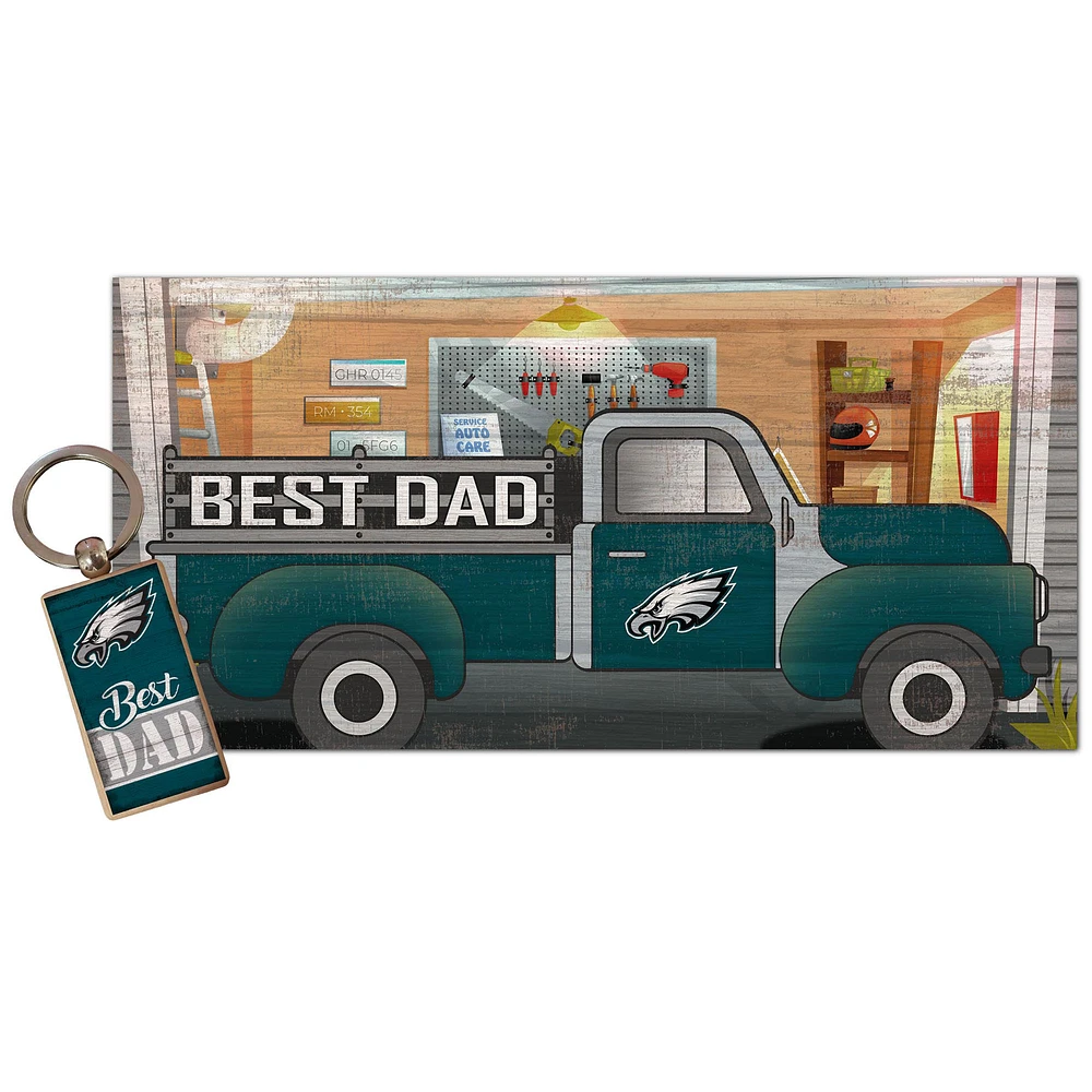 Philadelphia Eagles 6'' x 12'' Best Dad Truck Sign & Key Chain Bundle
