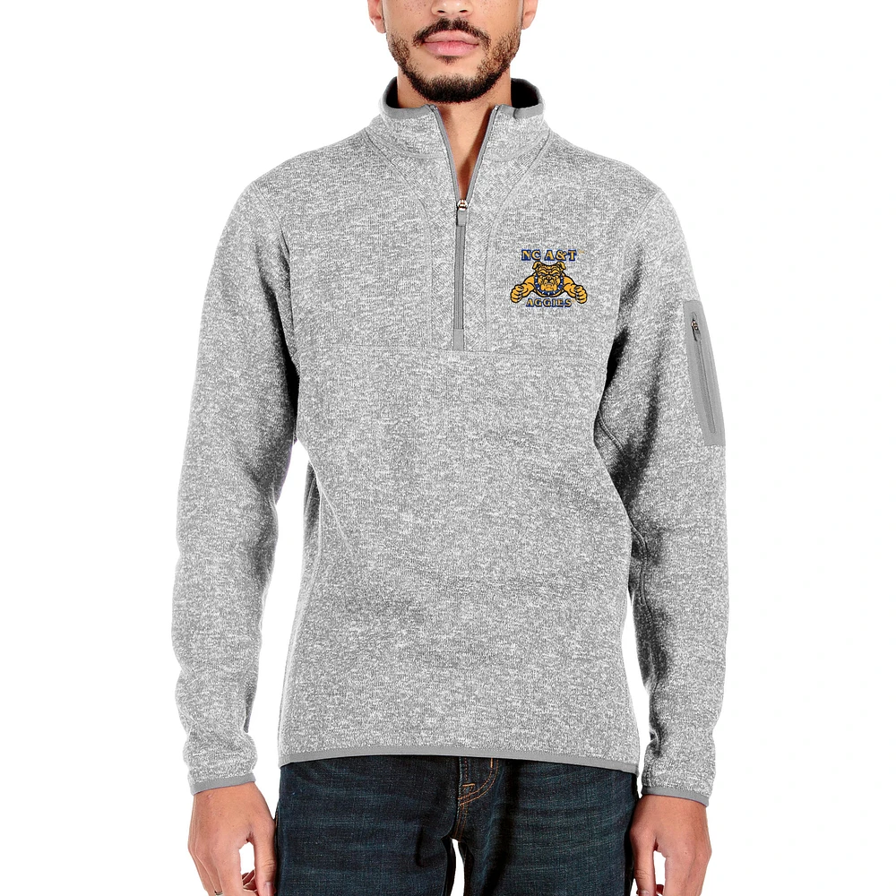 Men's Antigua Gray North Carolina A&T Aggies Fortune Quarter-Zip Pullover Jacket