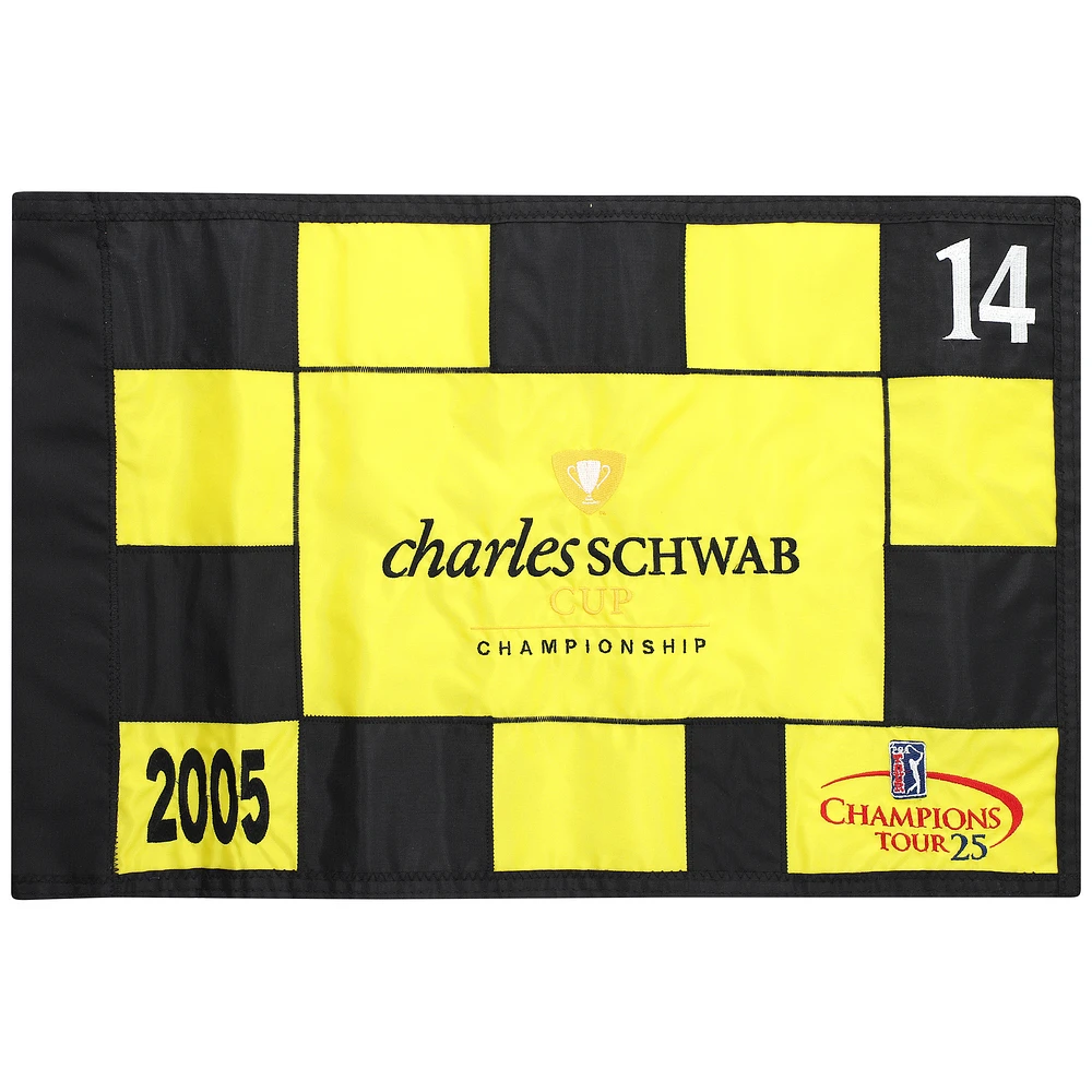 PGA Tour Event-Used #14 Yellow and Black Pin Flag from The Charles Schwab Cup Championship on October 2nd to 30th 2005