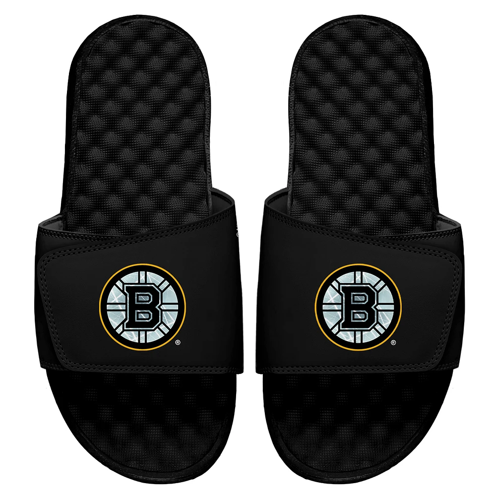 Men's ISlide Black Boston Bruins Ice Clipping Mask Slide Sandals