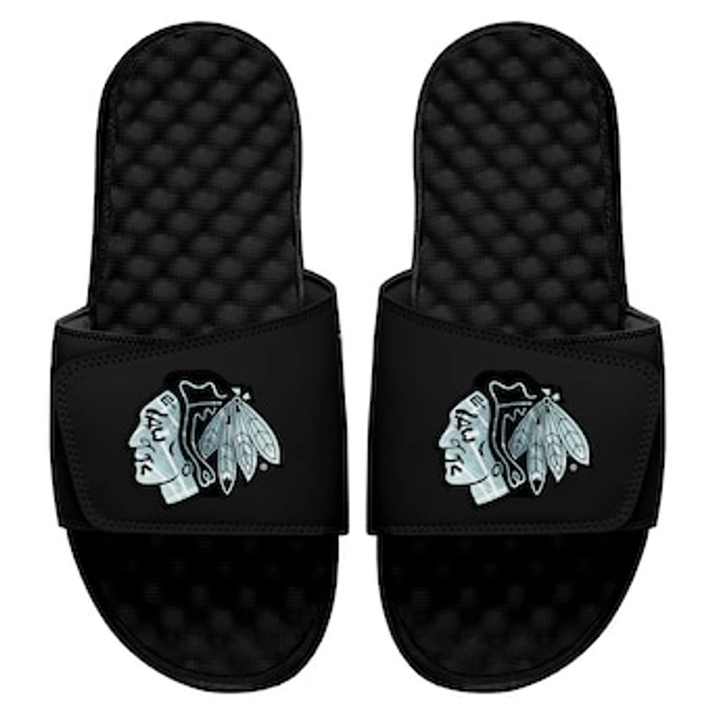 Men's ISlide Black Chicago Blackhawks Ice Clipping Mask Slide Sandals