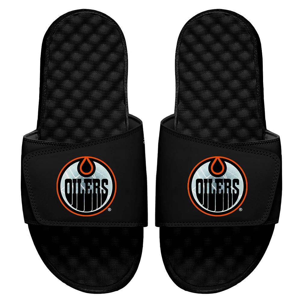 Men's ISlide Black Edmonton Oilers Ice Clipping Mask Slide Sandals