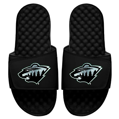 Men's ISlide Black Minnesota Wild Ice Clipping Mask Slide Sandals