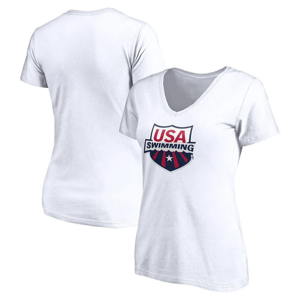 Women's Fanatics White USA Swimming Core Primary Logo V-Neck T-Shirt
