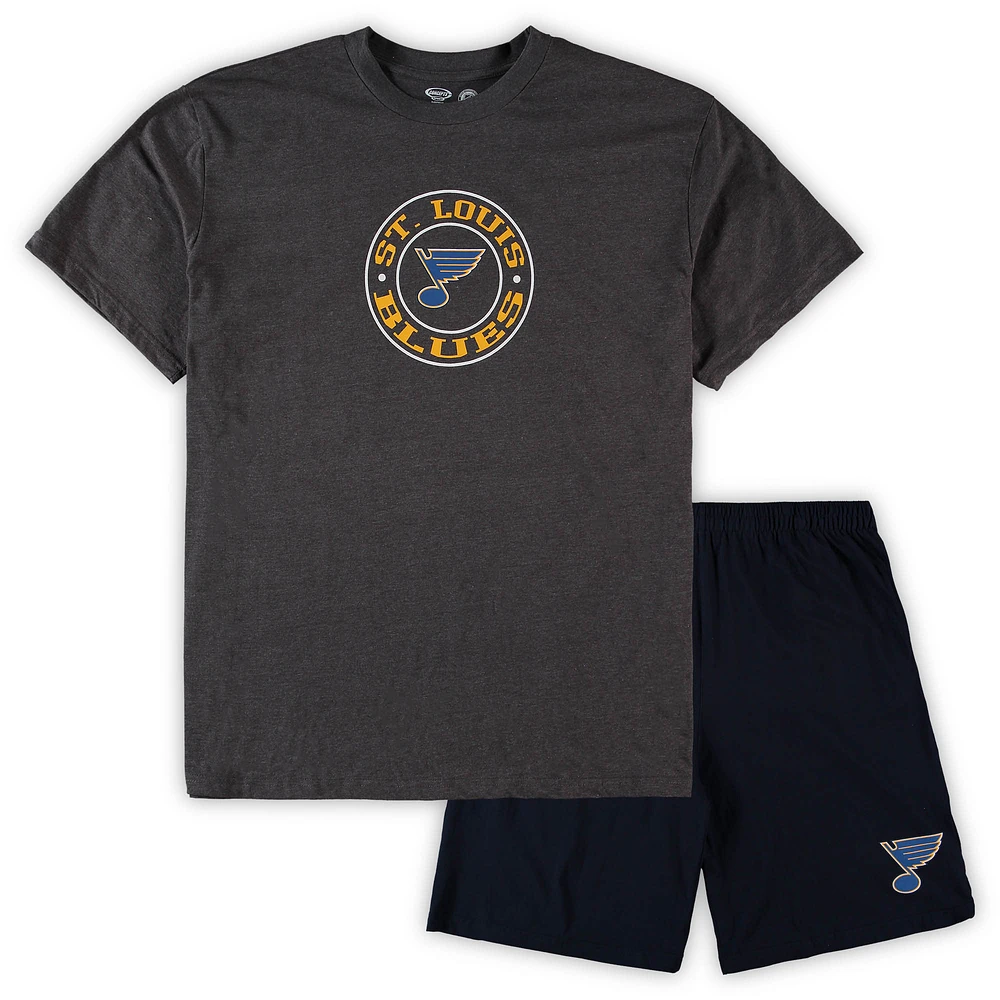 Men's Concepts Sport Blue/Heathered Charcoal St. Louis Blues Big & Tall Top Shorts Sleep Set