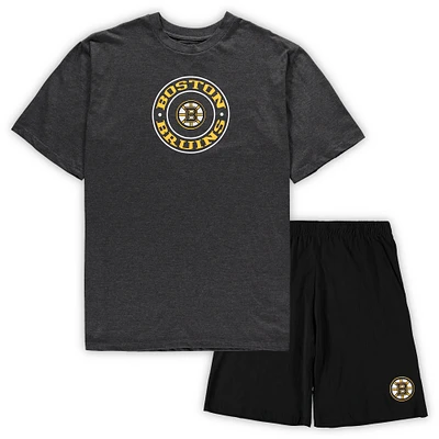 Men's Concepts Sport Black/Heathered Charcoal Boston Bruins Big & Tall Top Shorts Sleep Set