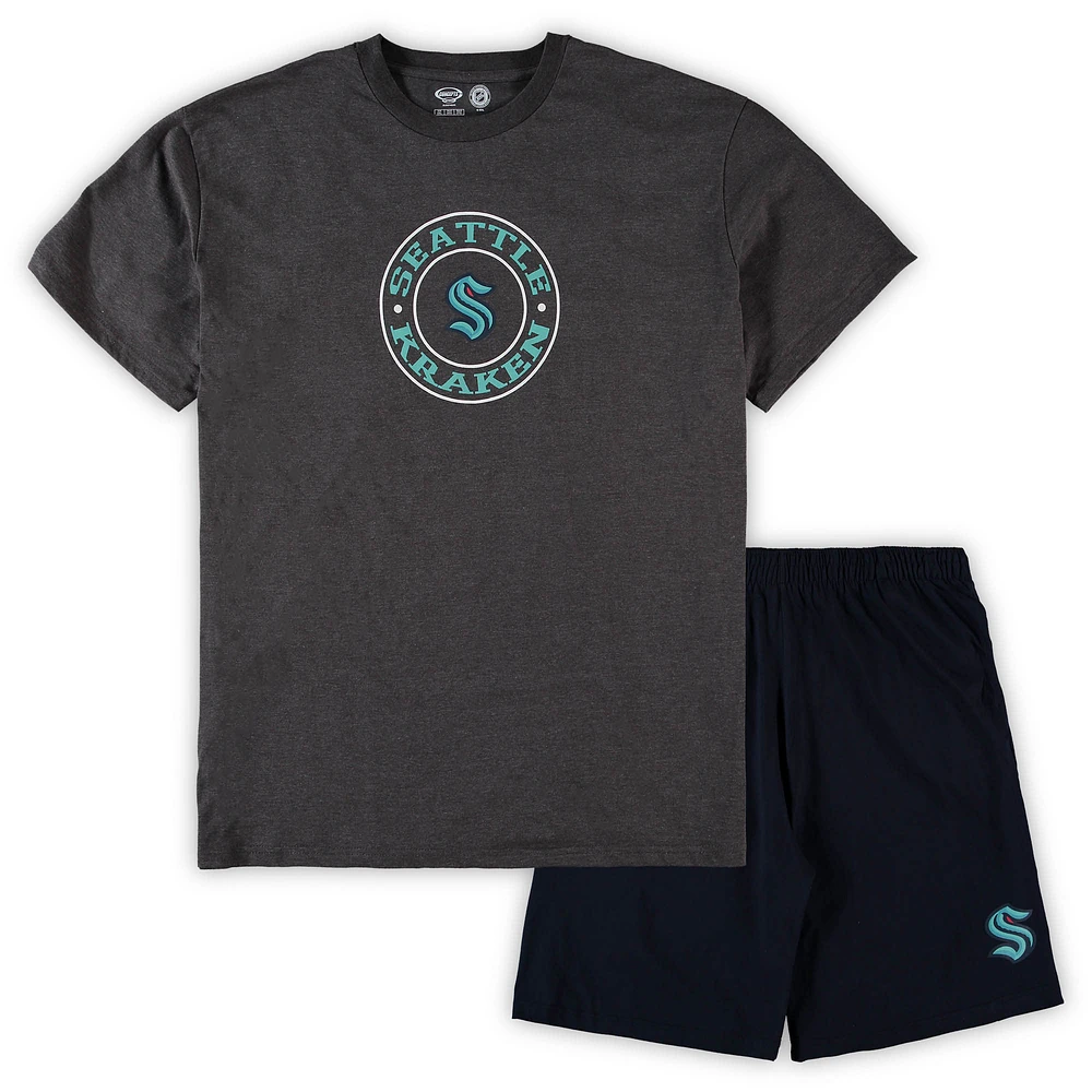 Men's Concepts Sport Deep Sea Blue/Heathered Charcoal Seattle Kraken Big & Tall Top Shorts Sleep Set