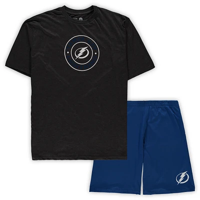 Men's Concepts Sport Blue/Heathered Charcoal Tampa Bay Lightning Big & Tall Top Shorts Sleep Set