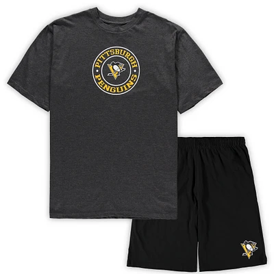 Men's Concepts Sport Black/Heathered Charcoal Pittsburgh Penguins Big & Tall Top Shorts Sleep Set