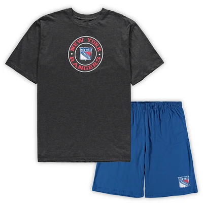 Men's Concepts Sport Blue/Heathered Charcoal New York Rangers Big & Tall Top Shorts Sleep Set