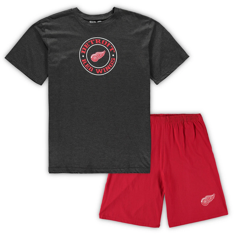 Men's Concepts Sport Red/Heathered Charcoal Detroit Red Wings Big & Tall Top Shorts Sleep Set
