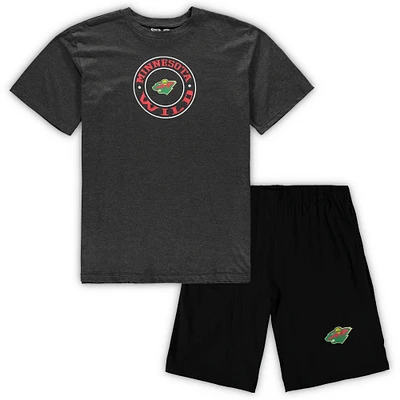 Men's Concepts Sport Black/Heathered Charcoal Minnesota Wild Big & Tall Top Shorts Sleep Set