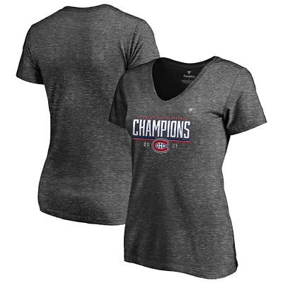 Women's Fanatics Heathered Charcoal Montreal Canadiens 2021 Stanley Cup Semifinal Champions Plus Size Locker Room V-Neck T-Shirt