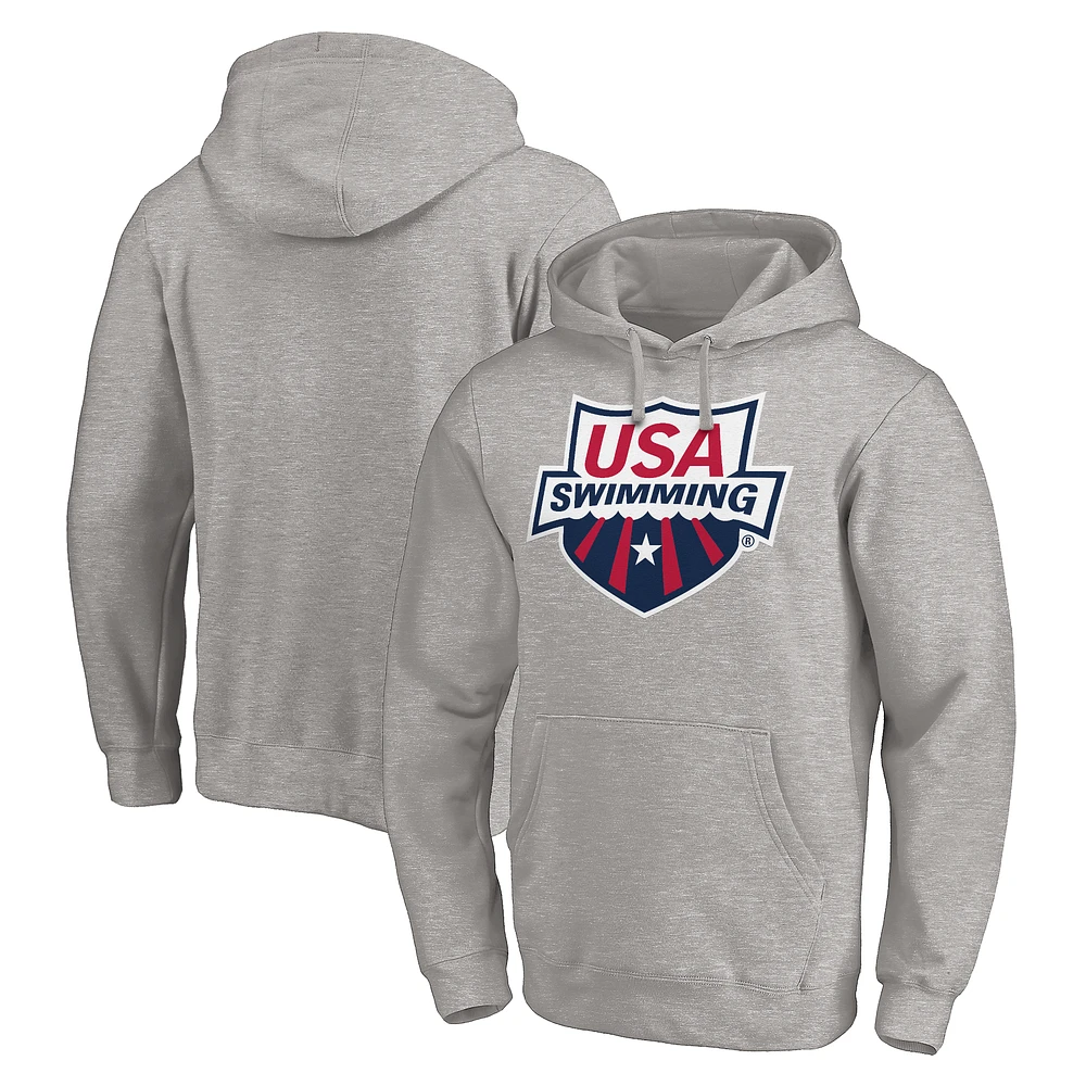 Men's Heathered Gray USA Swimming Primary Logo Pullover Hoodie