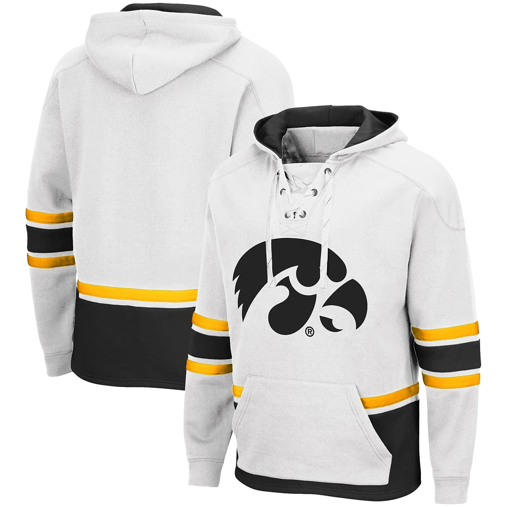 Men's Colosseum White Iowa Hawkeyes Lace Up 3.0 Pullover Hoodie