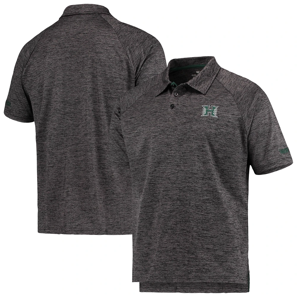 Men's Colosseum Heathered Black Hawaii Warriors Down Swing Raglan Polo