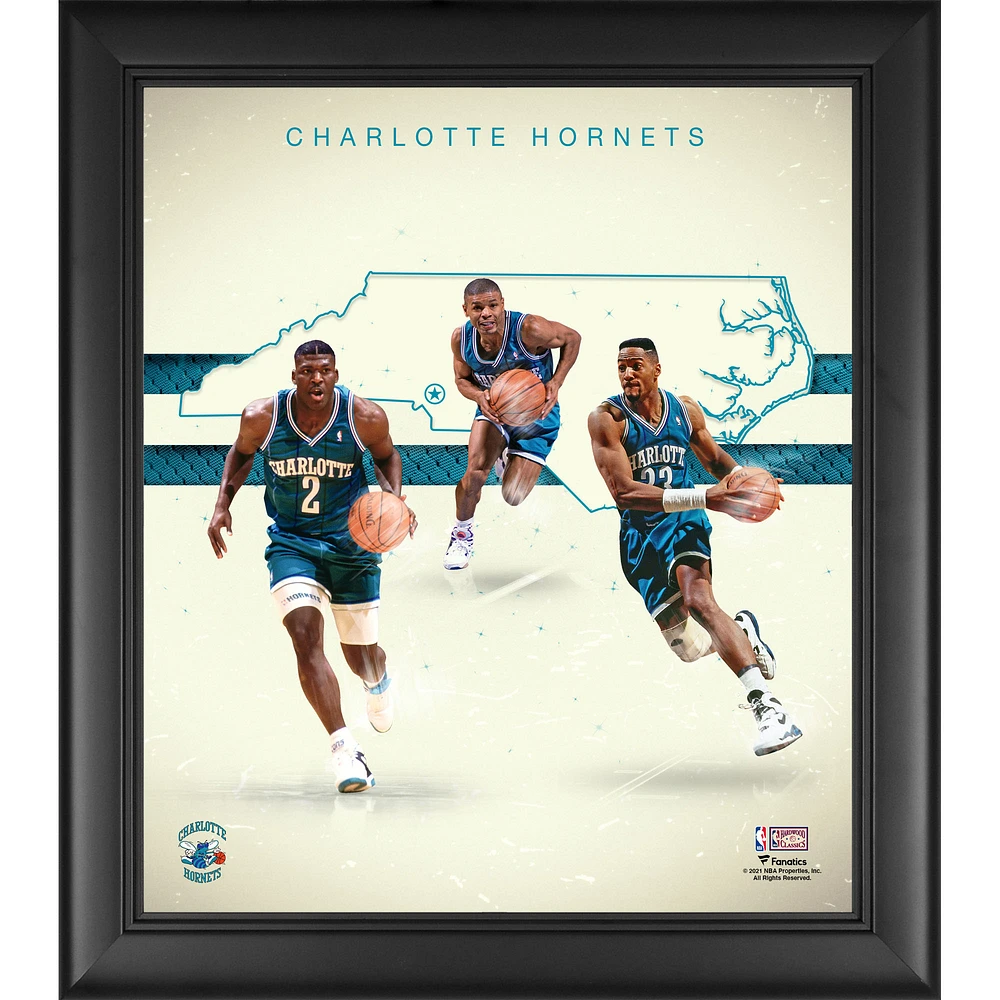 Larry Johnson Alonzo Mourning & Muggsy Bogues Charlotte Hornets Framed 15" x 17" 1990s Hardwood Classics Franchise Foundations Collage