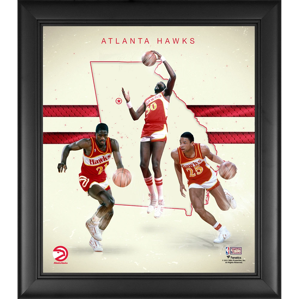 Doc Rivers Dominique Wilkins & Tree Rollins Atlanta Hawks Framed 15" x 17" 1980s Hardwood Classics Franchise Foundations Collage