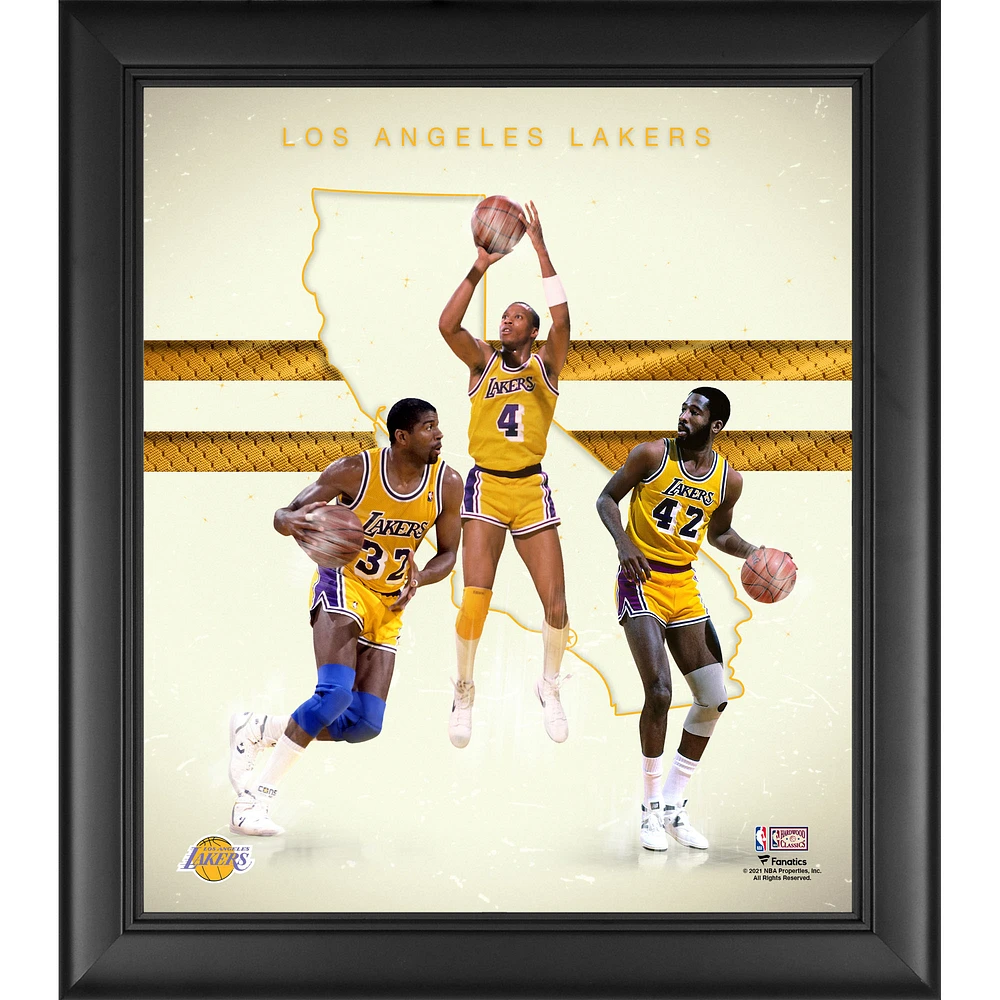 Magic Johnson Byron Scott & James Worthy Los Angeles Lakers Framed 15" x 17" 1980s Hardwood Classics Franchise Foundations Collage