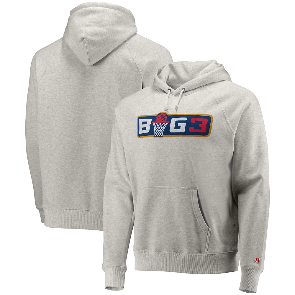 Men's Homage Gray BIG3 Raglan Tri-Blend Pullover Hoodie