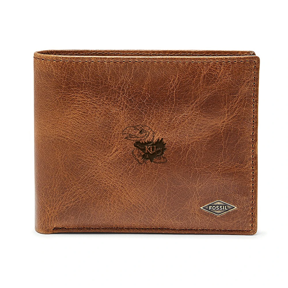 Men's Fossil Brown Kansas Jayhawks Ryan RFID Passcase
